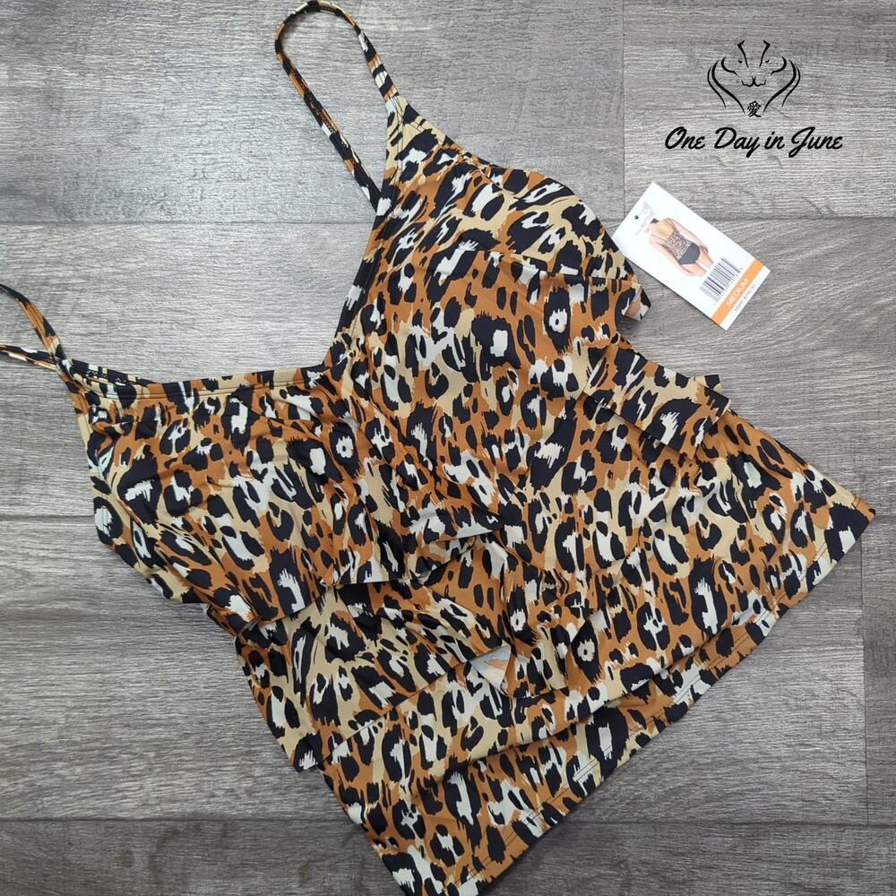 Into The Bleu Leopard Flounce Tankini Swim Top NWT $116 Size M